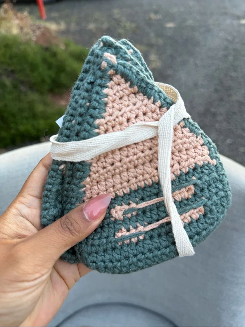 Handmade Crochet Coasters in Green and Blush